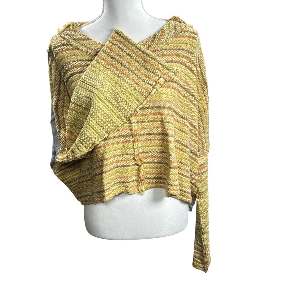 Free People Cropped Crochet Top Knit Oversized Sweater Woven Hippie Sz M - Picture 3 of 6
